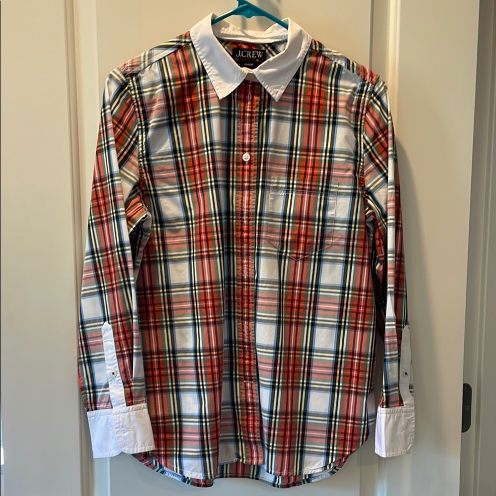J. Crew Red and Blue Casual Button Down Shirt